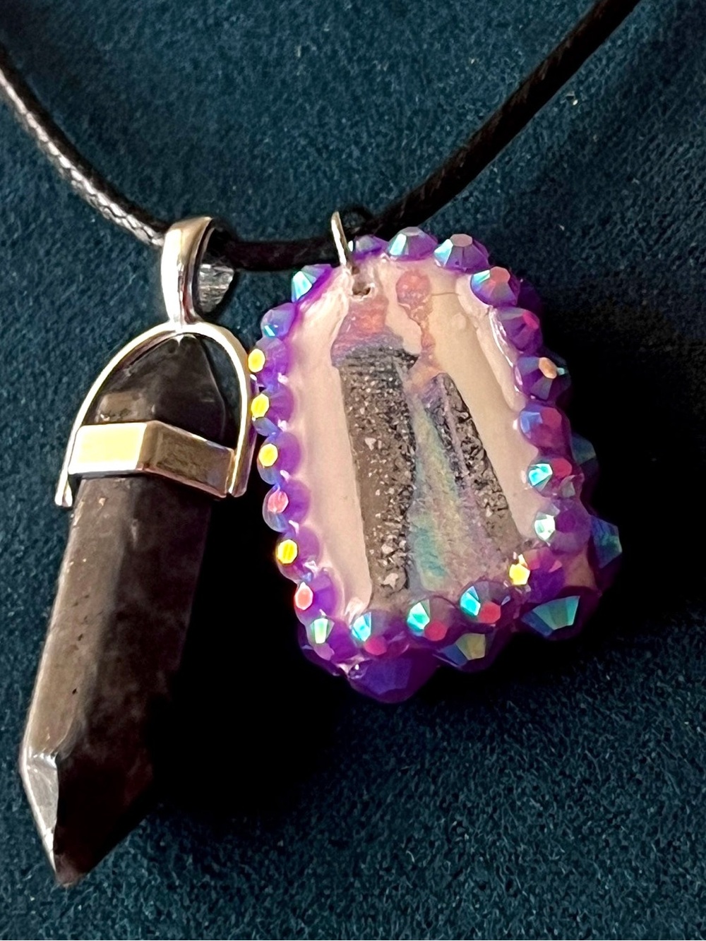 Medieval Sorceress Polymer Charm Necklace | Black Marbled Stone Pendant